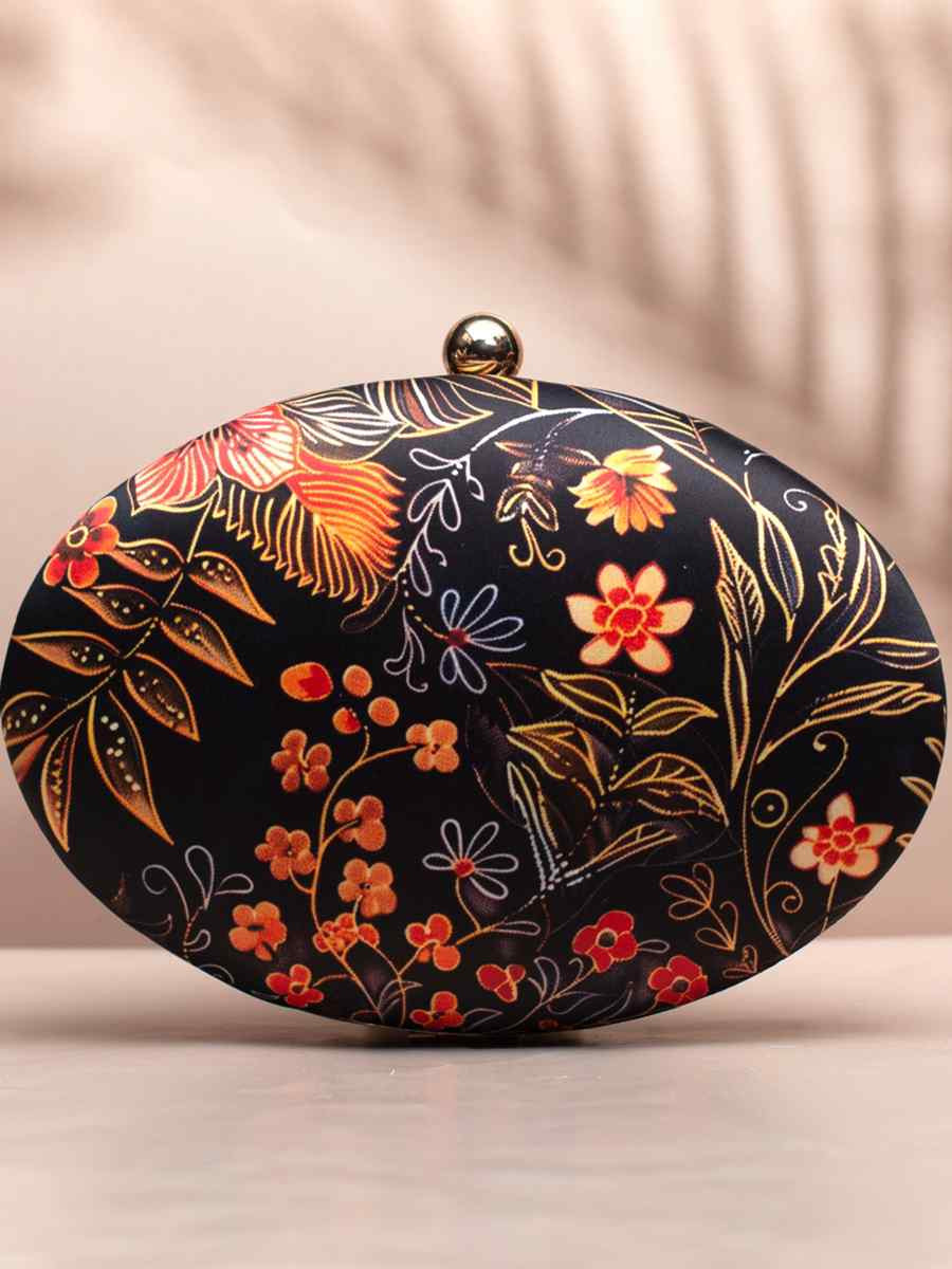 Black Art Silk Festival Wear Printed Clutches