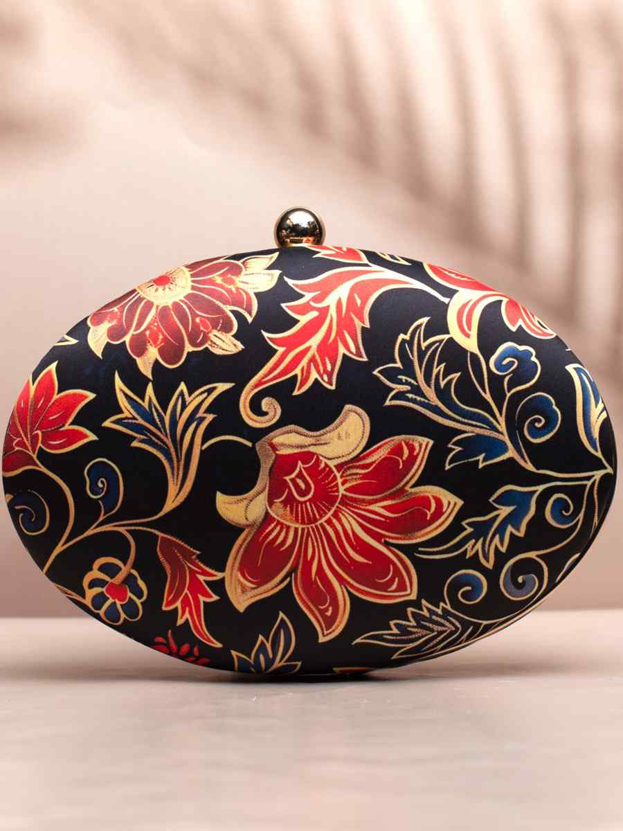 Black Art Silk Festival Wear Printed Clutches