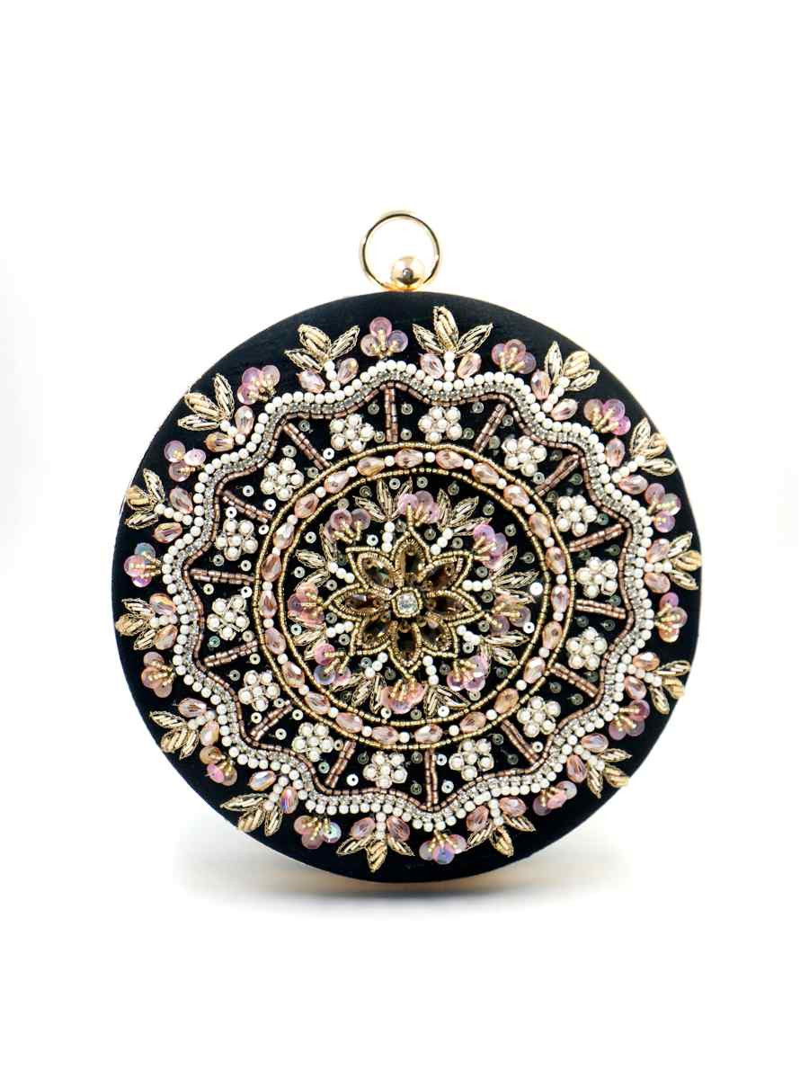 Black Art Silk Party Wear Embroidered Clutches