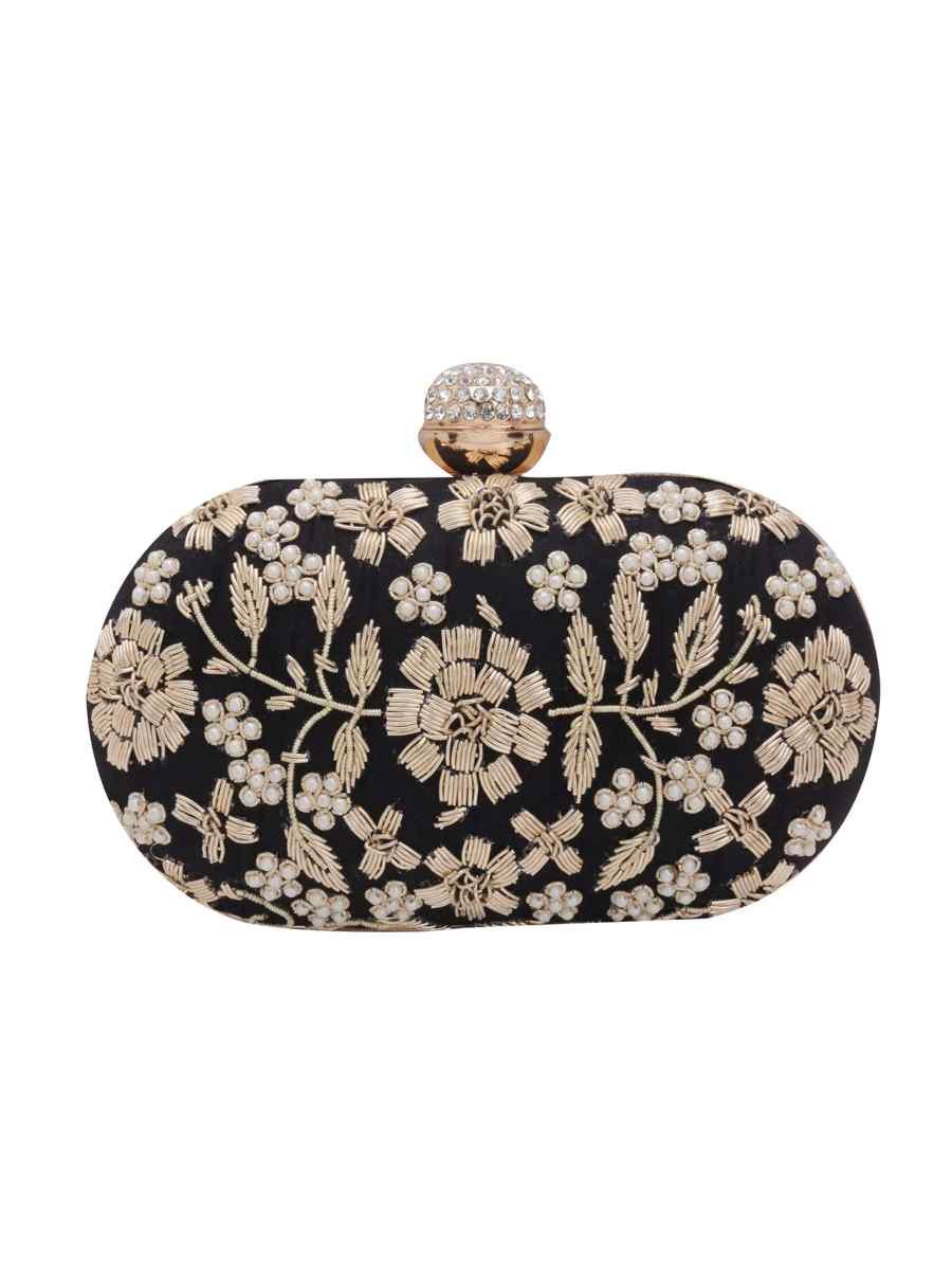 Black Art Silk Party Wear Embroidered Clutches