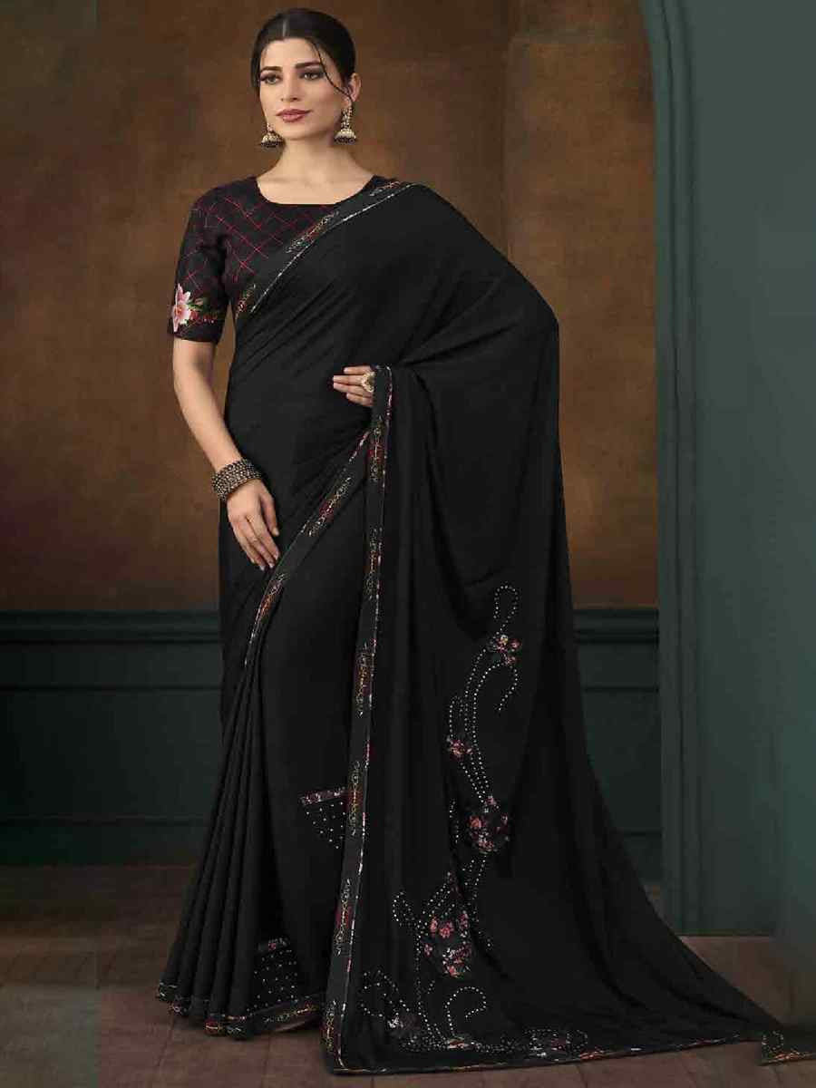 Black Art Silk Printed Festival Casual Contemporary Saree