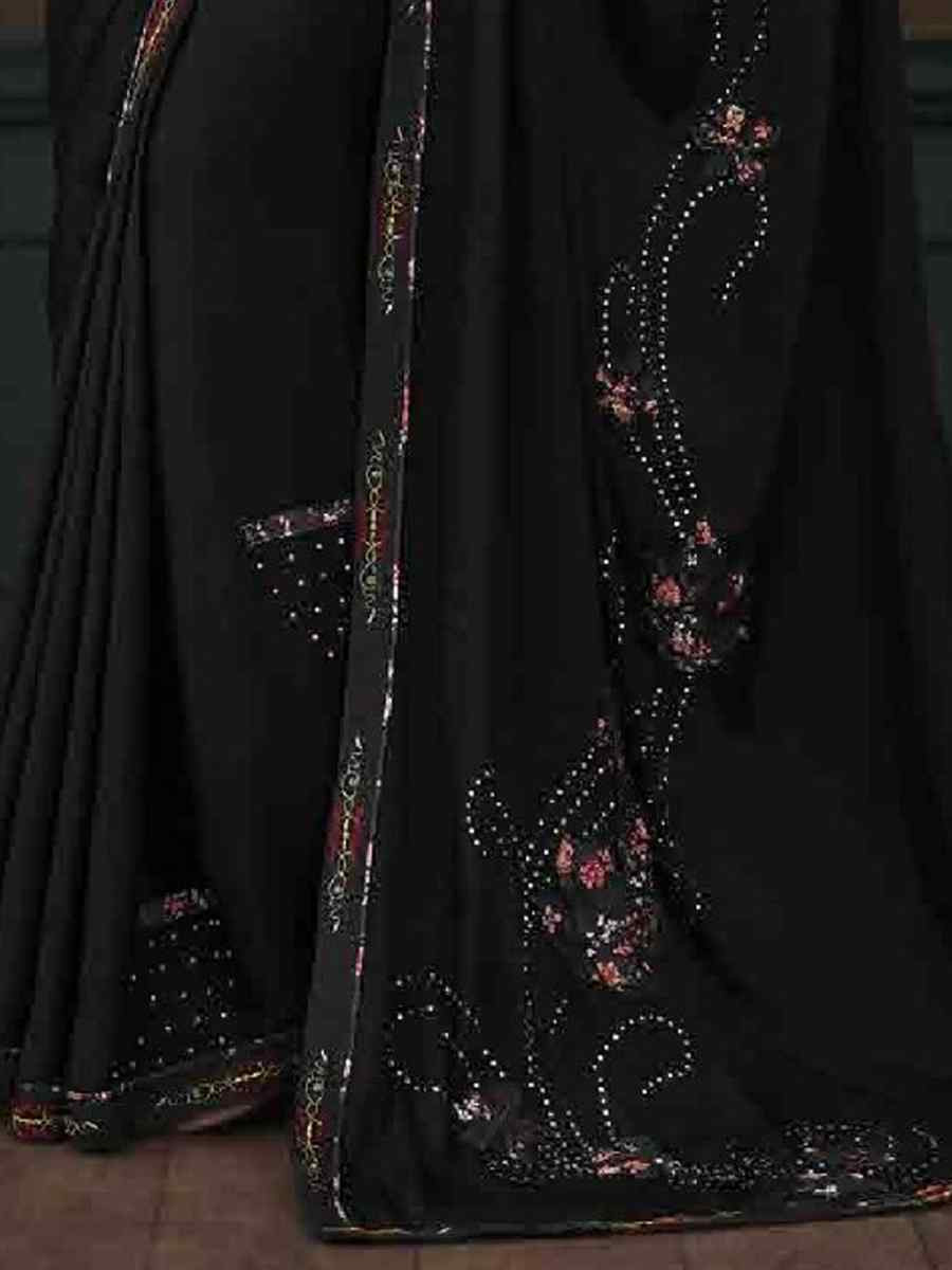 Black Art Silk Printed Festival Casual Contemporary Saree