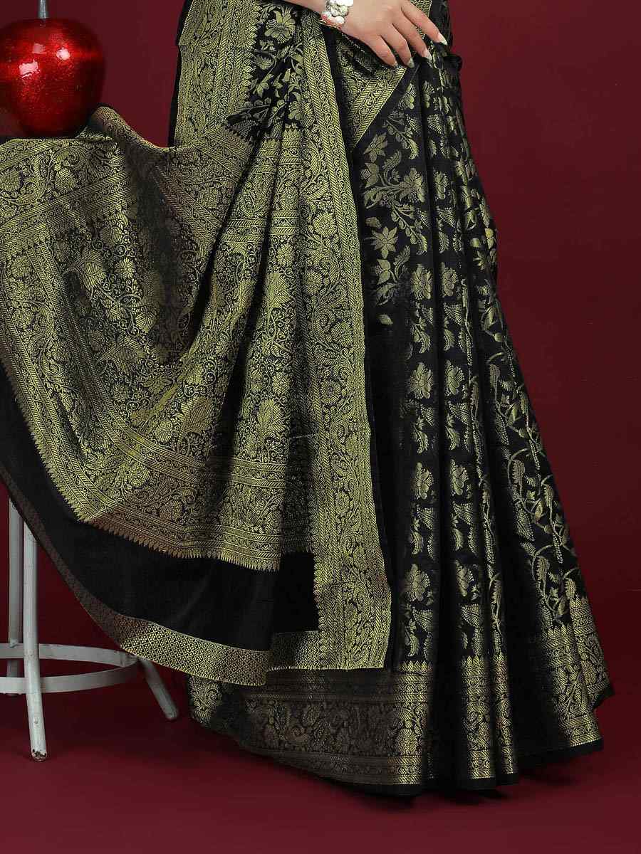 Black Banarasi Silk Handwoven Party Festival Heavy Border Saree