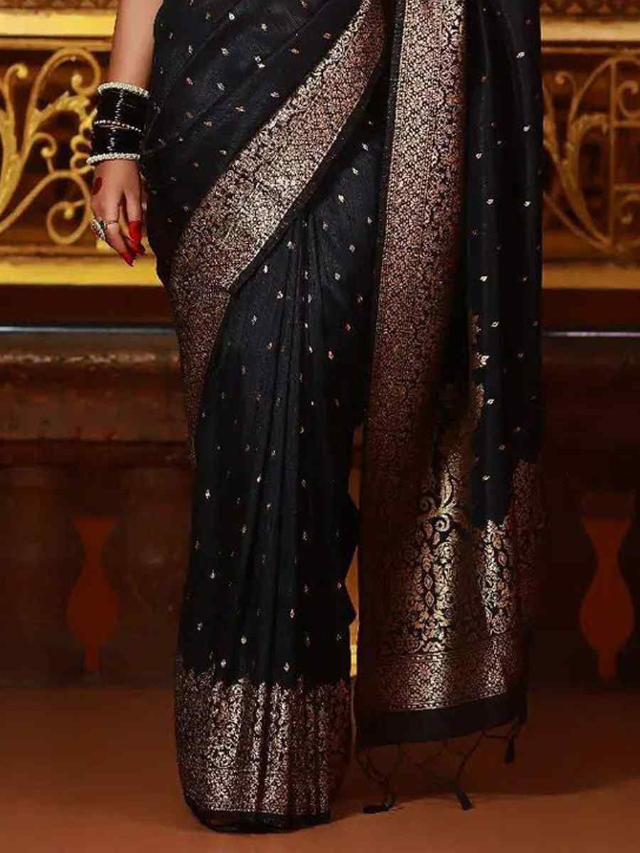 Black Banarasi Soft Silk Handwoven Festival Wedding Heavy Border Saree