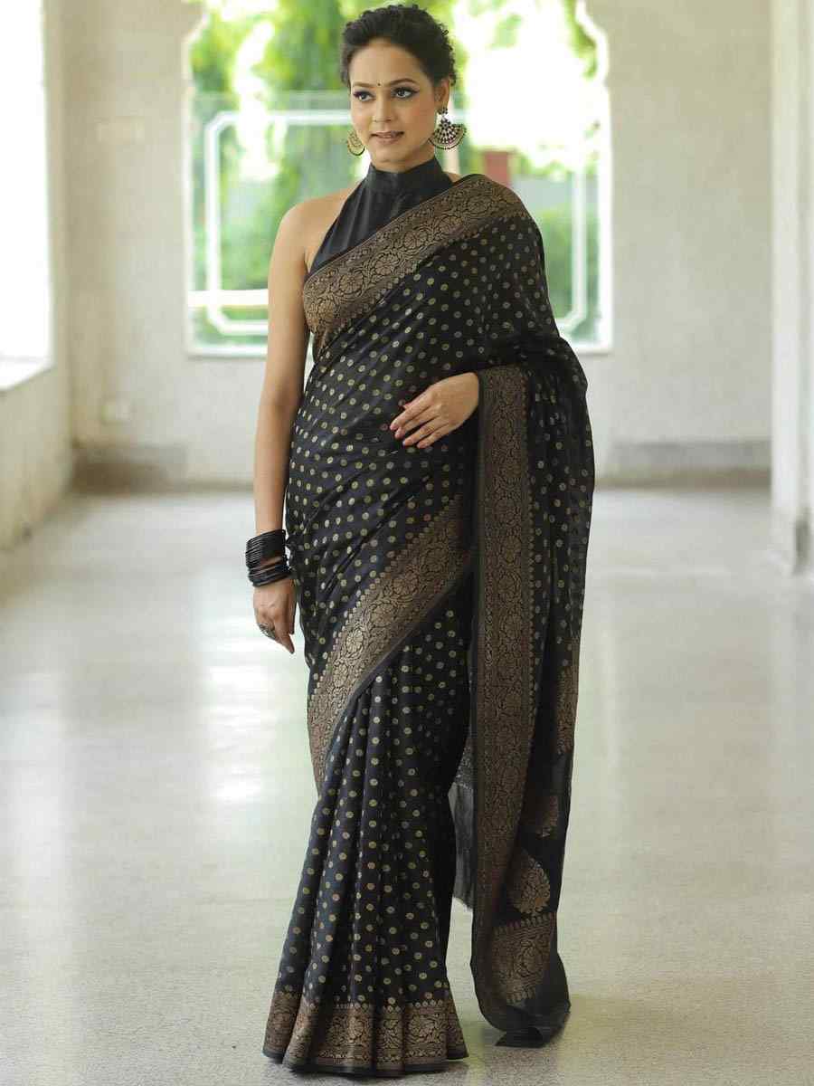 Black Banarasi Soft Silk Handwoven Festival Wedding Heavy Border Saree