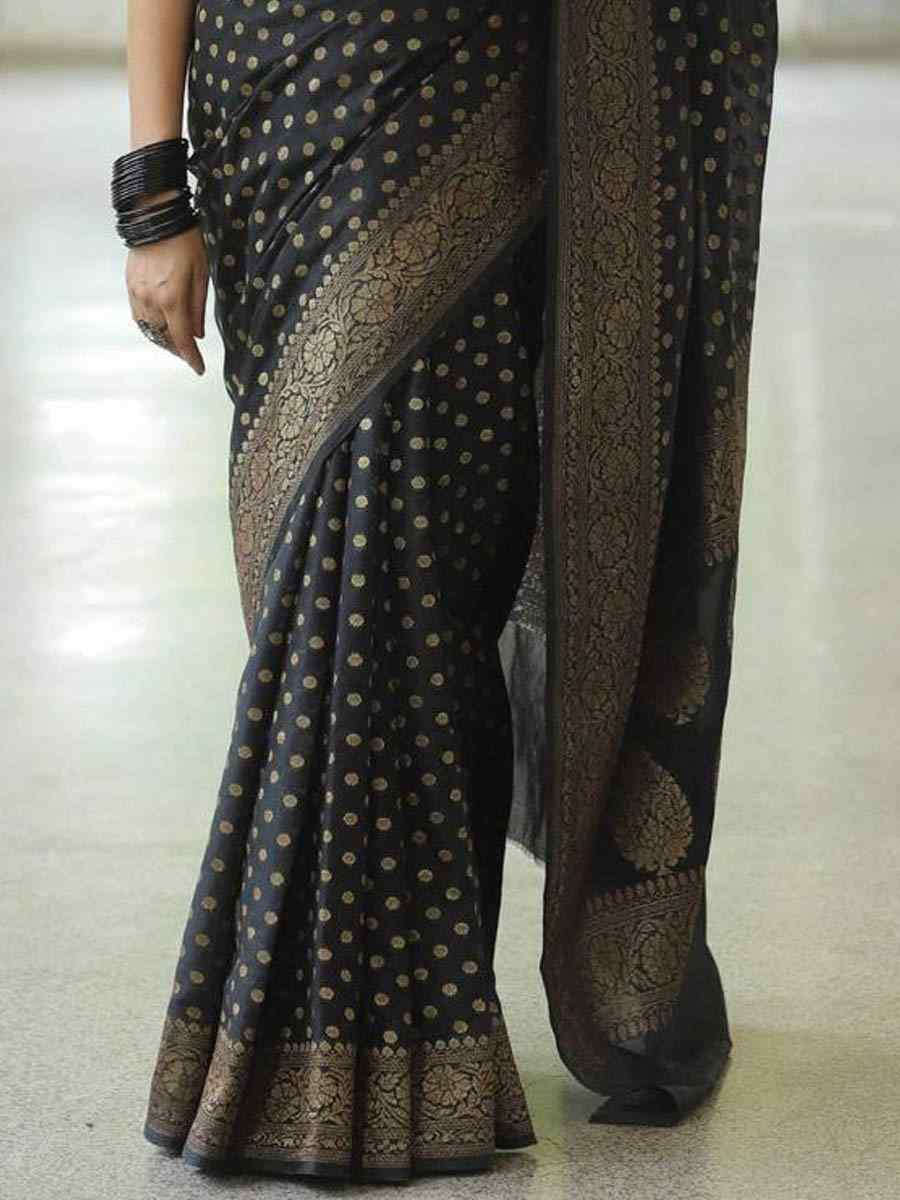 Black Banarasi Soft Silk Handwoven Festival Wedding Heavy Border Saree