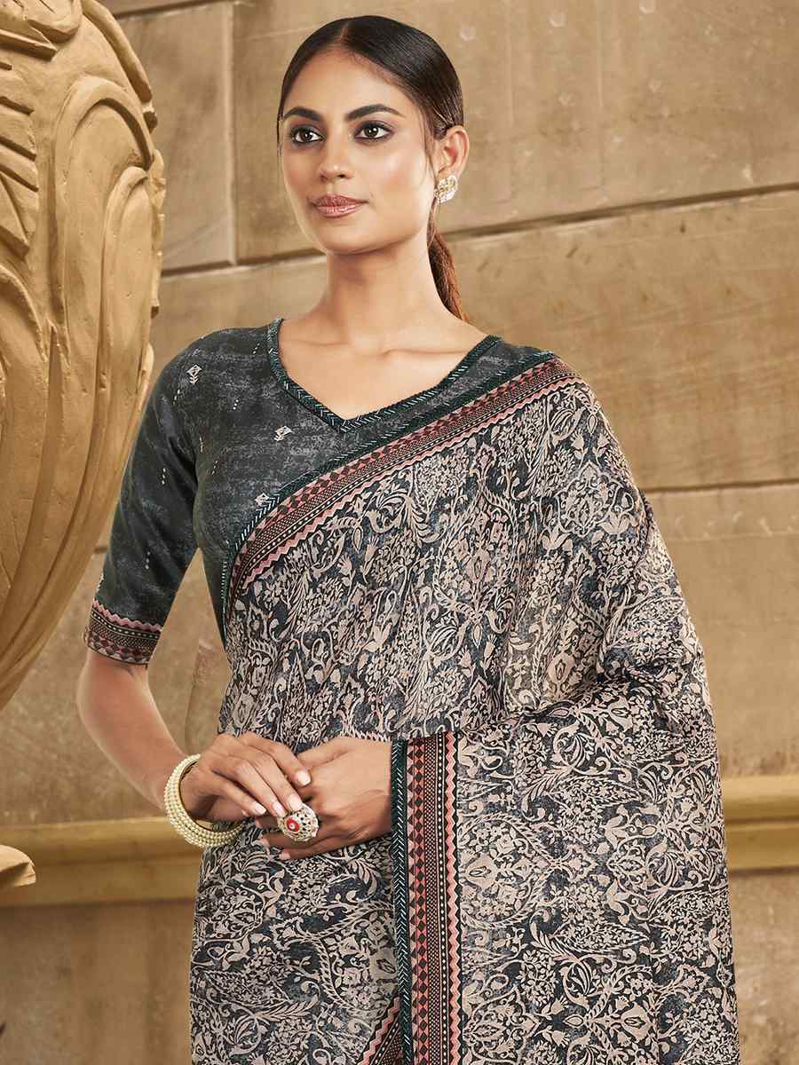 Black Beige Gajji Silk Handwoven Festival Casual Heavy Border Saree