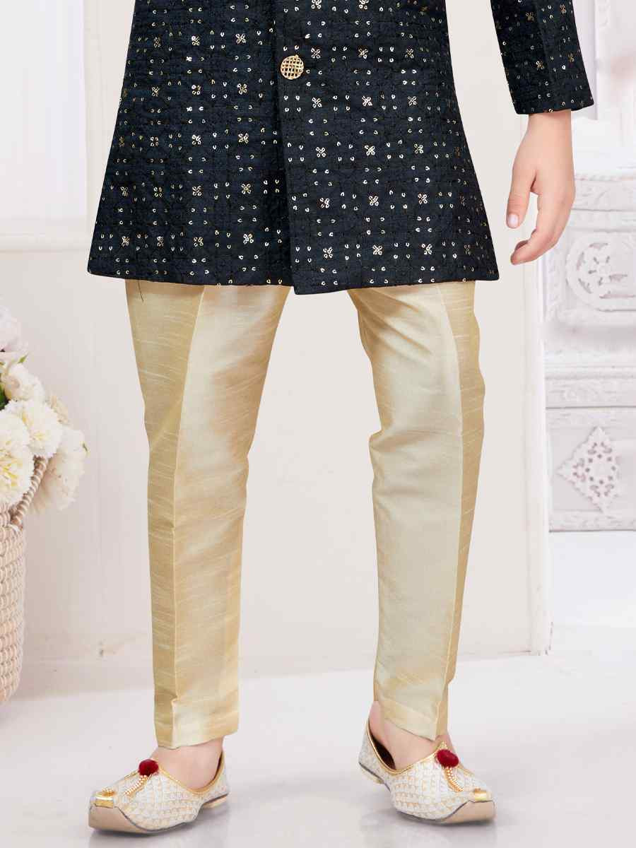 Black Champion Silk Embroidered Festival Wedding Kurta Pyjama Boys Wear