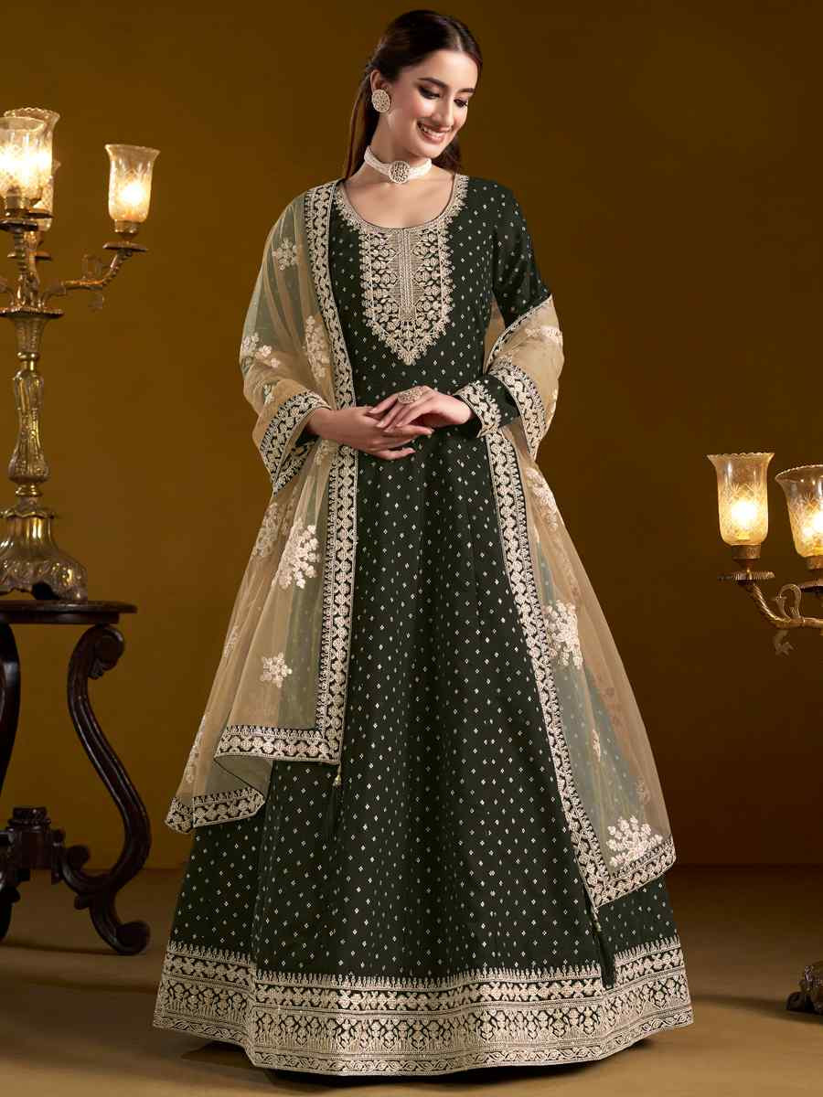 Black Chanderi Butti Embroidered Festival Wedding Ready Anarkali Salwar Kameez