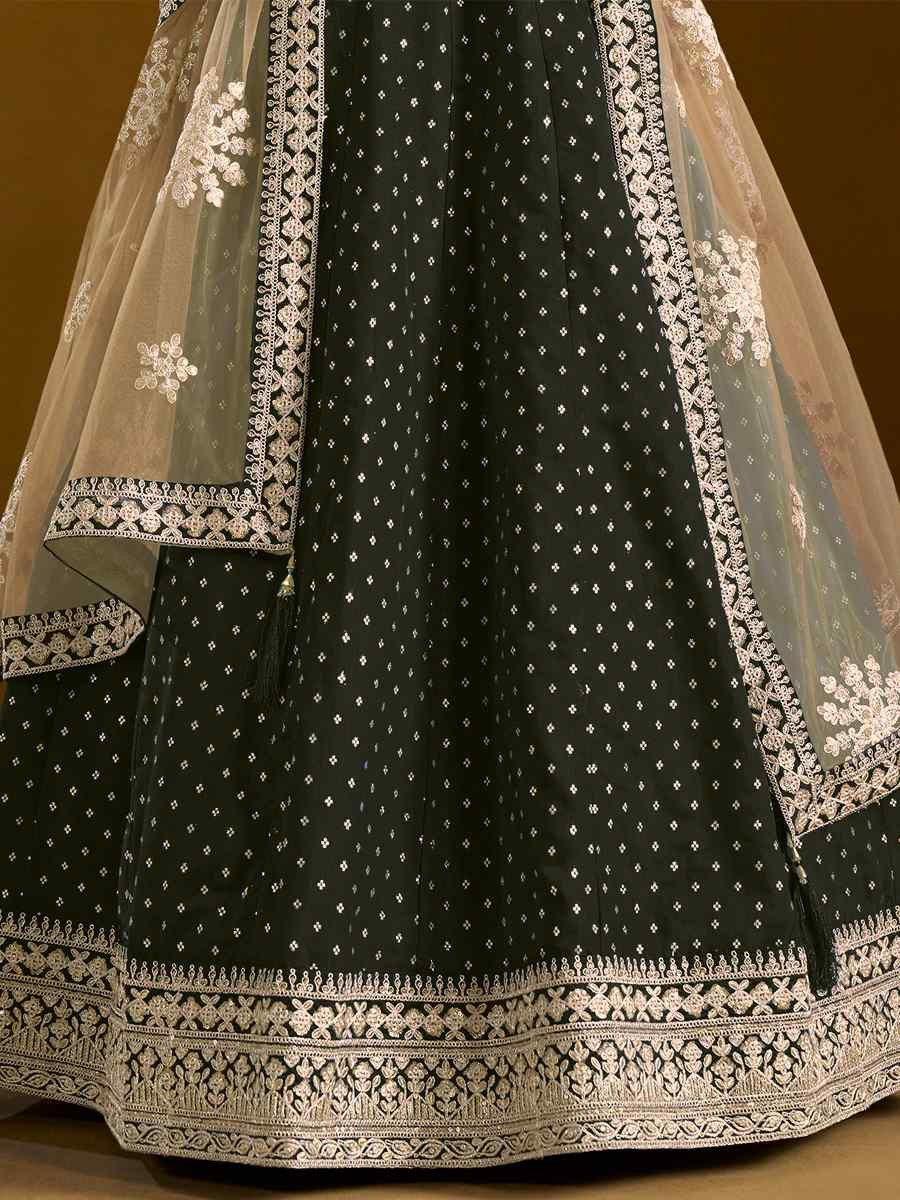 Black Chanderi Butti Embroidered Festival Wedding Ready Anarkali Salwar Kameez