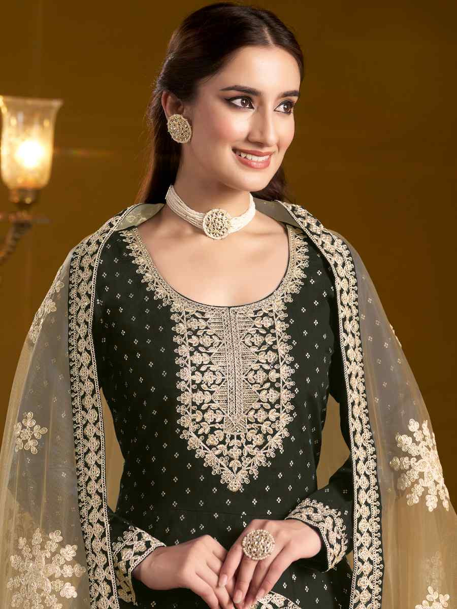 Black Chanderi Butti Embroidered Festival Wedding Ready Anarkali Salwar Kameez