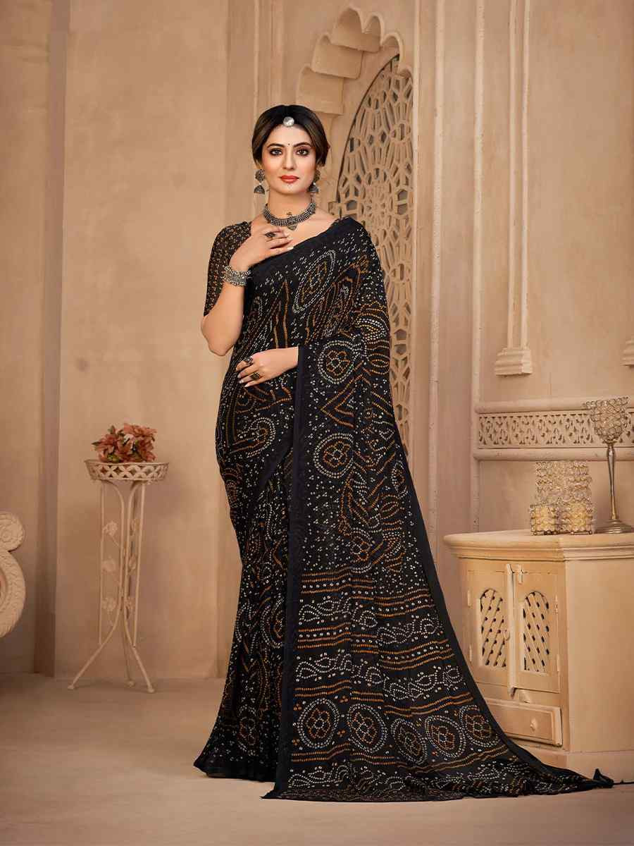 Black Chiffon Printed Festival Casual Contemporary Saree