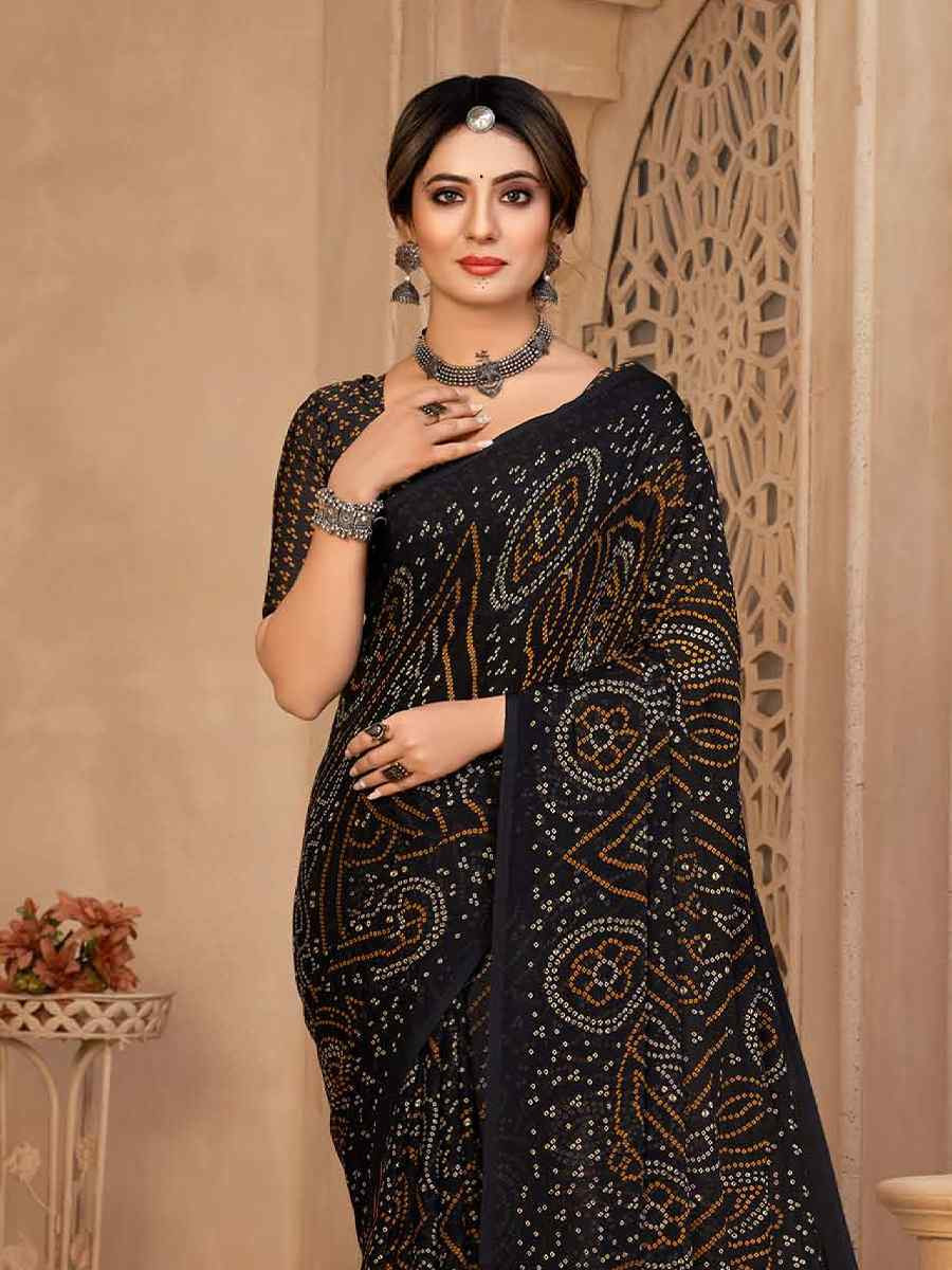 Black Chiffon Printed Festival Casual Contemporary Saree