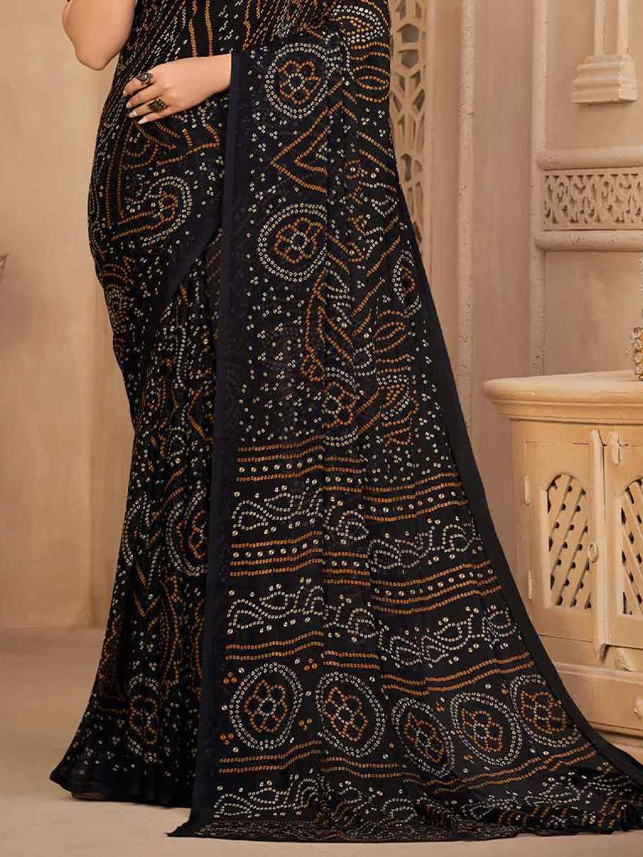 Black Chiffon Printed Festival Casual Contemporary Saree