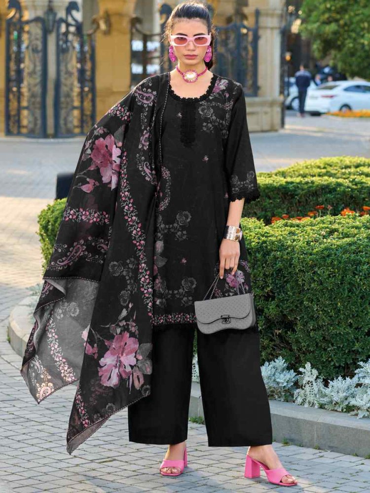 Black Cotton Embroidered Festival Casual Ready Pant Salwar Kameez