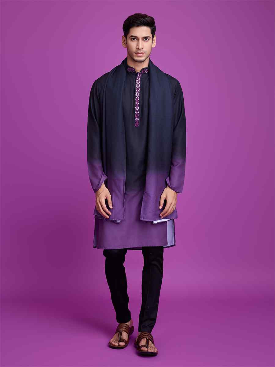 Black Cotton Woven Festival Casual Kurta