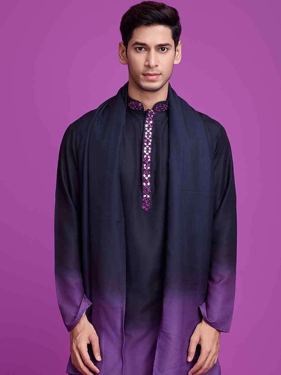 Black Cotton Woven Festival Casual Kurta