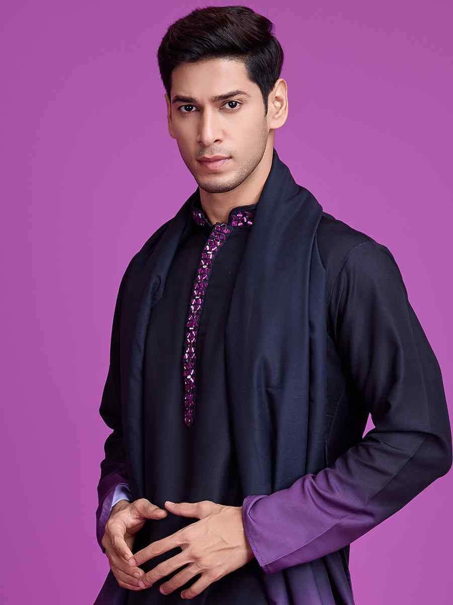 Black Cotton Woven Festival Casual Kurta