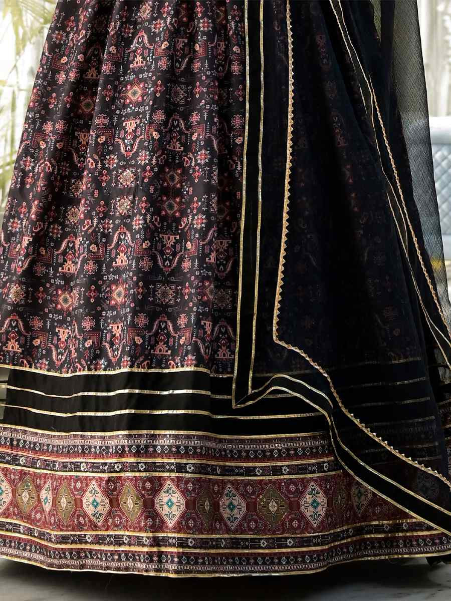 Black Dola Silk Embroidered Festival Casual Gown