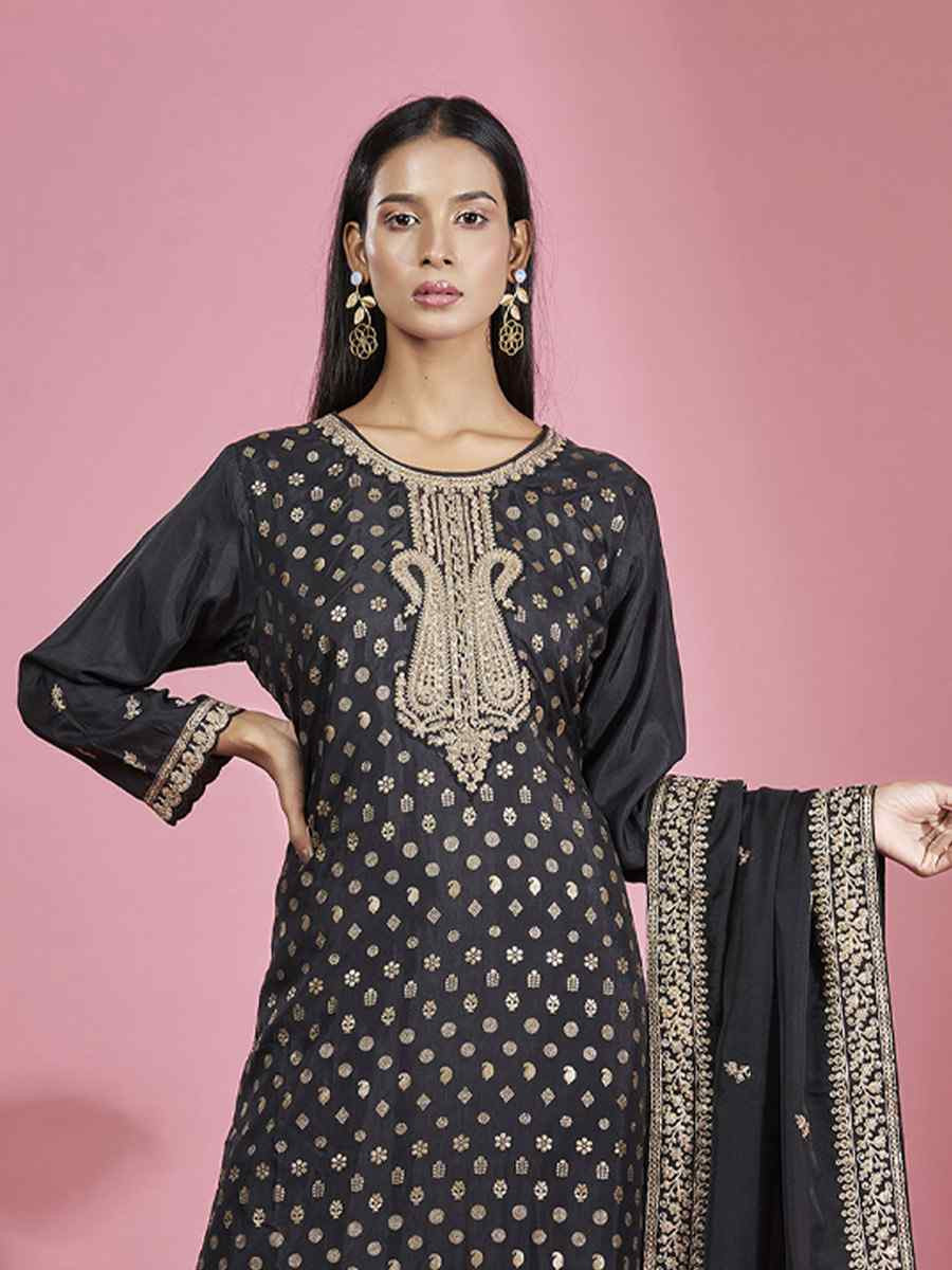 Black Dola Silk Embroidered Festival Casual Ready Pant Salwar Kameez