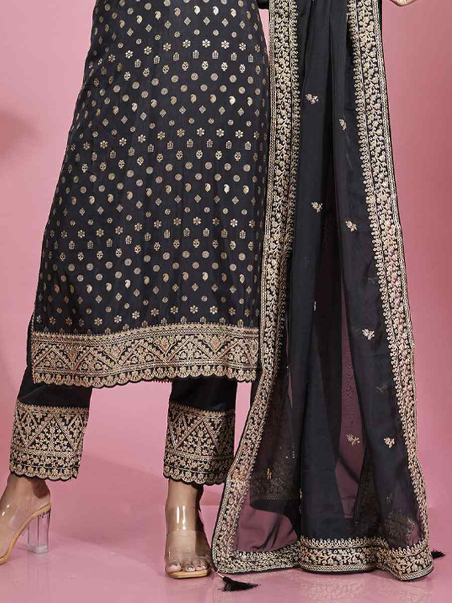 Black Dola Silk Embroidered Festival Casual Ready Pant Salwar Kameez