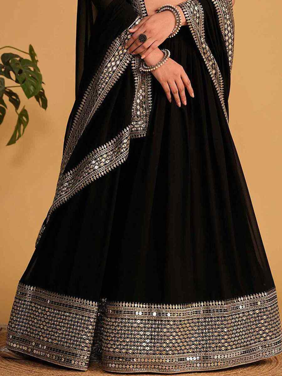 Black Faux Blooming  Embroidered Reception Party Wear Heavy Border Lehenga Choli