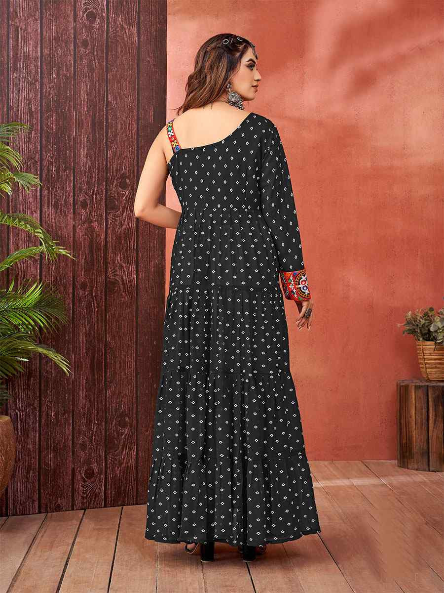 Black Faux Blooming Georgette Printed Festival Casual Gown