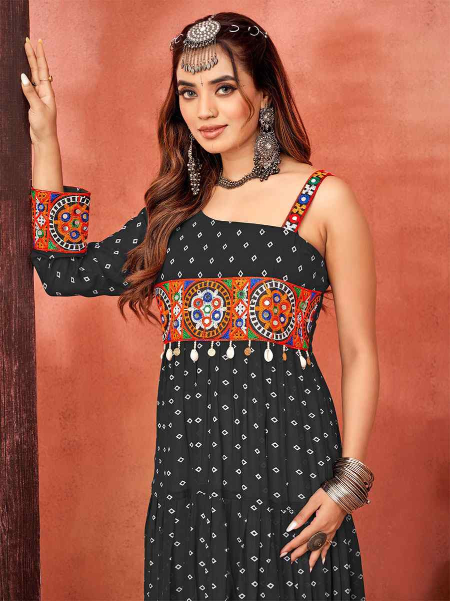 Black Faux Blooming Georgette Printed Festival Casual Gown