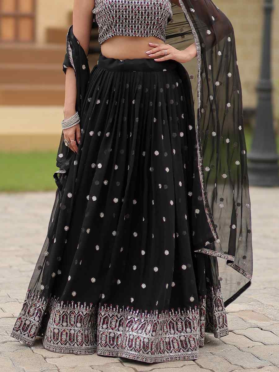 Black Faux Georgette Embroidered Bridesmaid Wedding Heavy Border Lehenga Choli