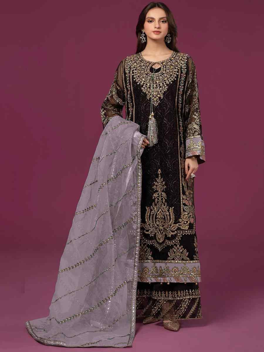 Black Faux Georgette Embroidered Festival Wedding Palazzo Pant Salwar Kameez