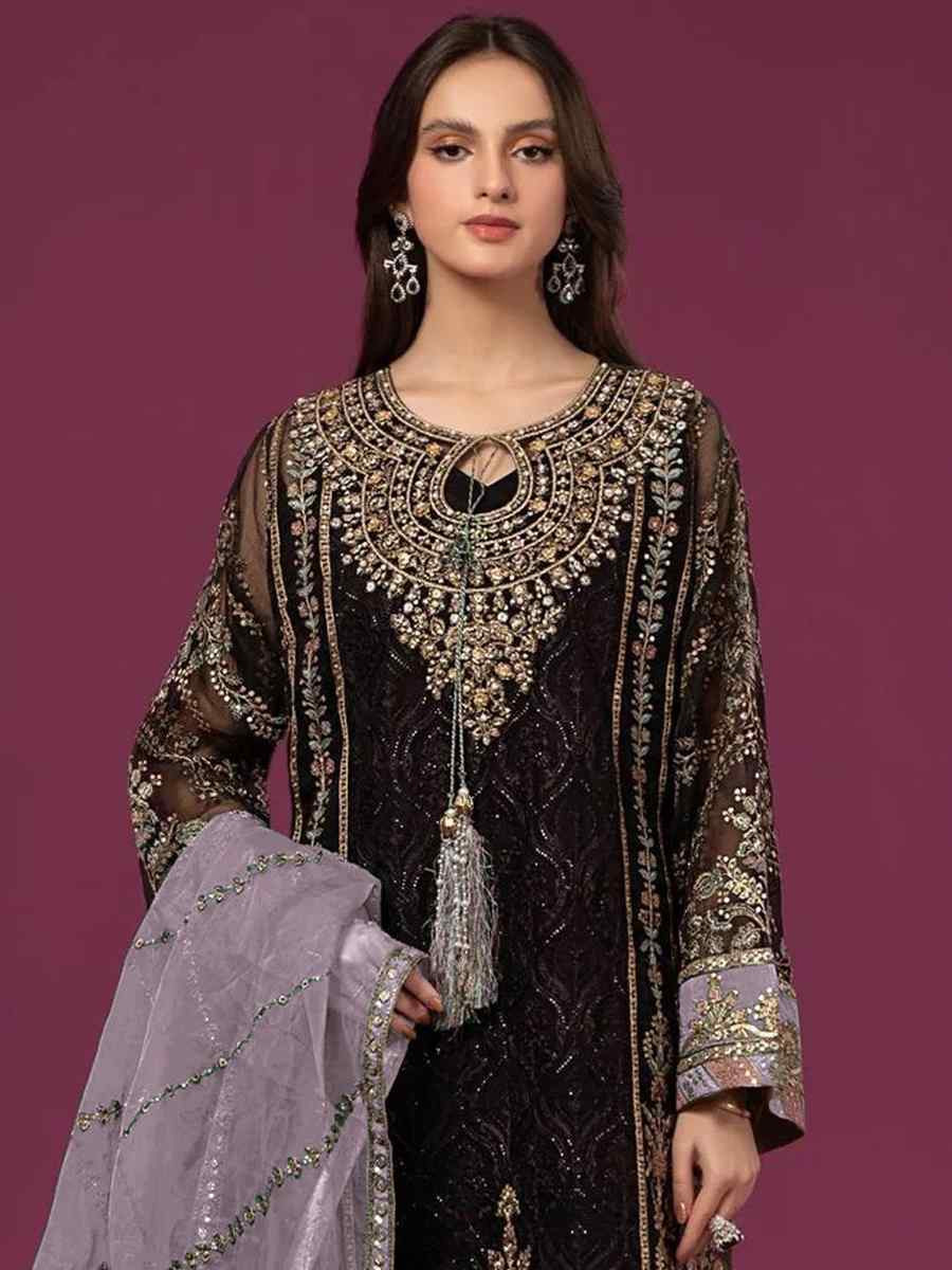 Black Faux Georgette Embroidered Festival Wedding Palazzo Pant Salwar Kameez