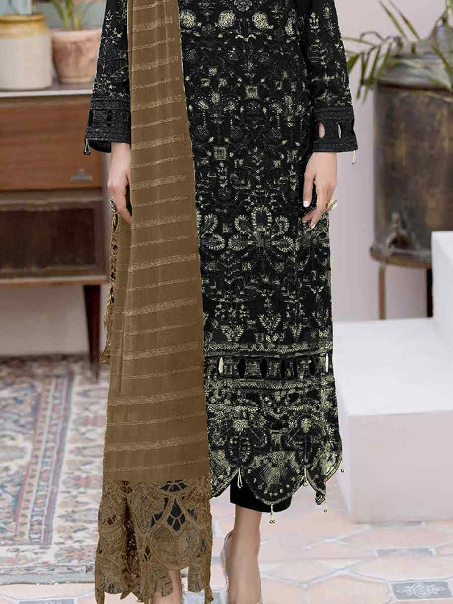 Black Faux Georgette Embroidered Festival Wedding Pant Salwar Kameez