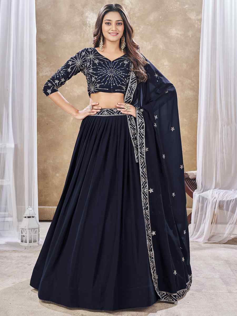 Black Faux Georgette Embroidery Reception Party Wear Heavy Border Lehenga Choli