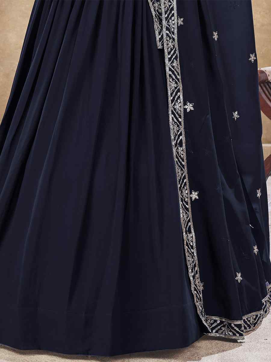 Black Faux Georgette Embroidery Reception Party Wear Heavy Border Lehenga Choli