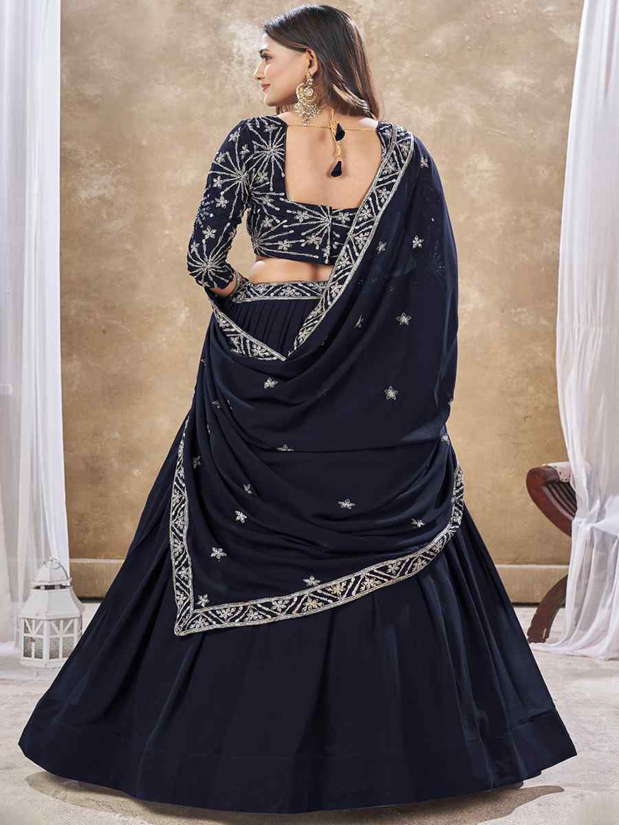 Black Faux Georgette Embroidery Reception Party Wear Heavy Border Lehenga Choli