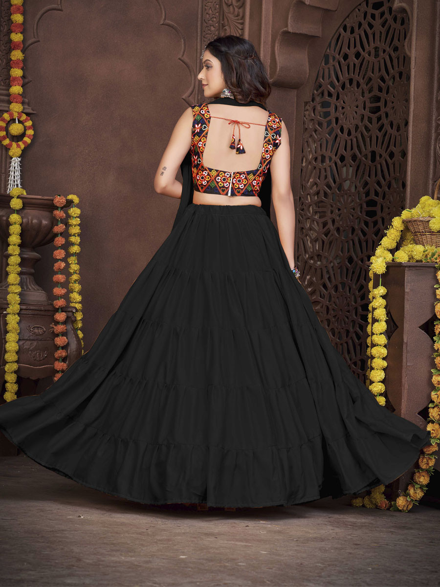 Black French Crepe Printed Festival Mehendi Circular Lehenga Choli