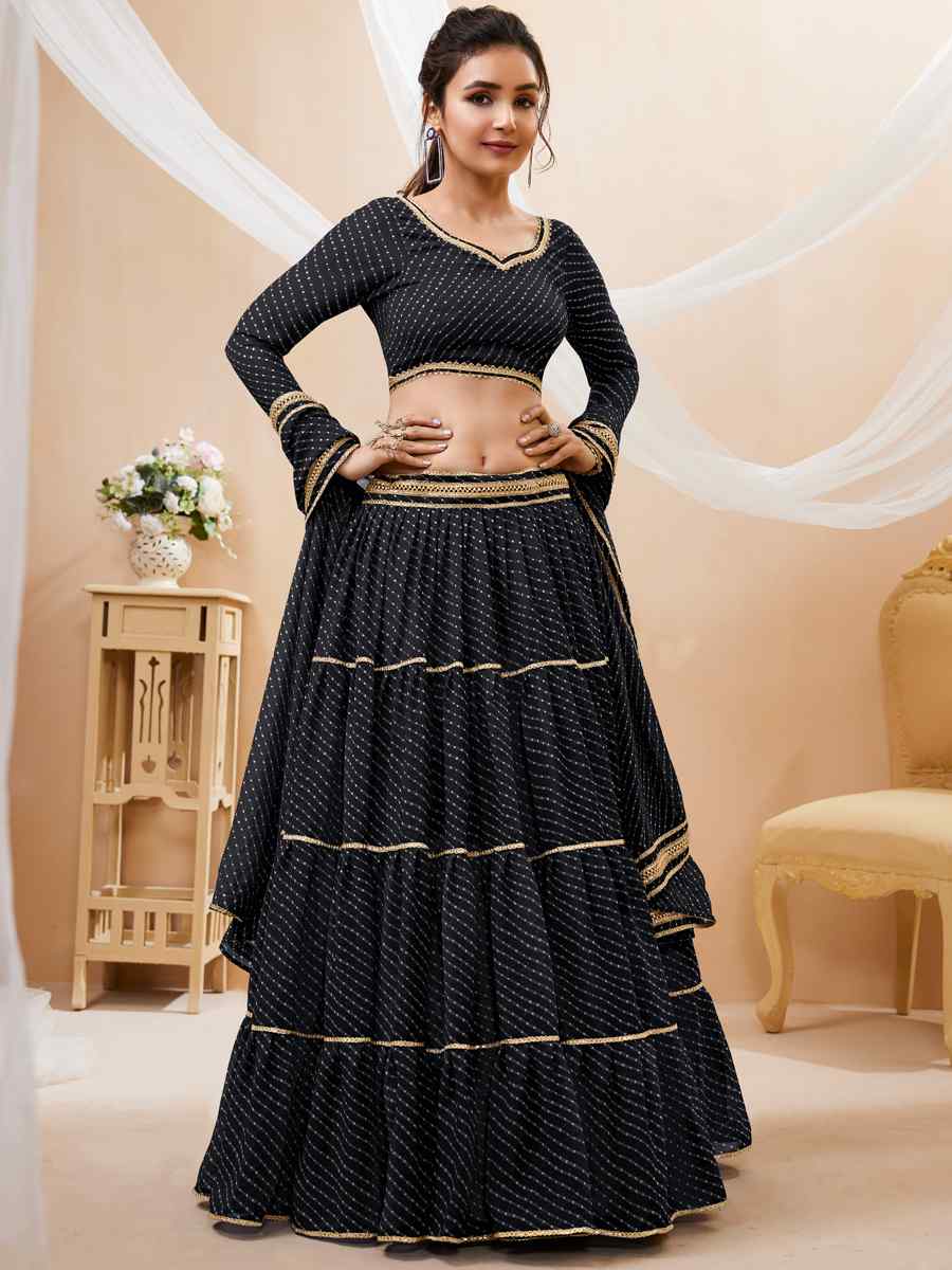 Black Georgette Embroidered Bridesmaid Wedding Heavy Border Lehenga Choli