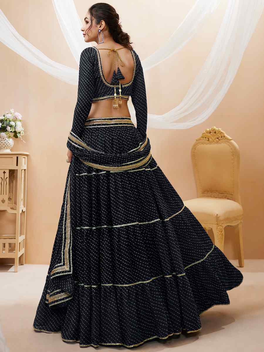 Black Georgette Embroidered Bridesmaid Wedding Heavy Border Lehenga Choli