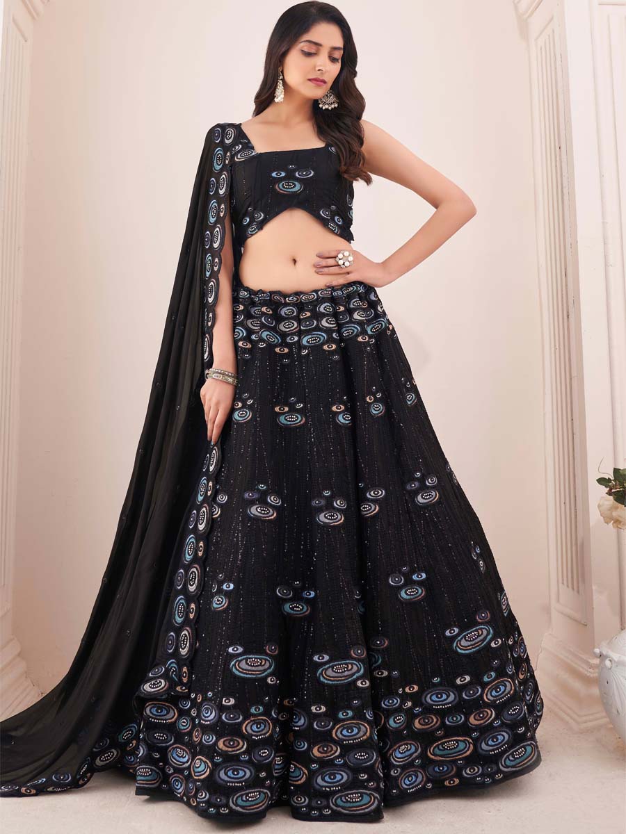 Turquoise Sequins Engagement A Line Lehenga Choli