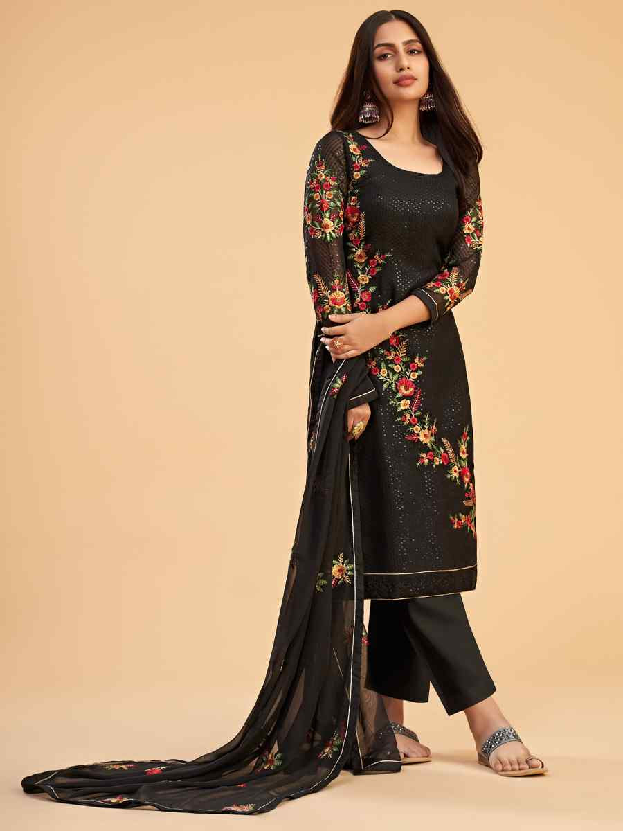 Black Georgette Embroidered Festival Casual Pant Salwar Kameez