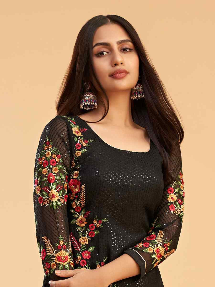 Black Georgette Embroidered Festival Casual Pant Salwar Kameez