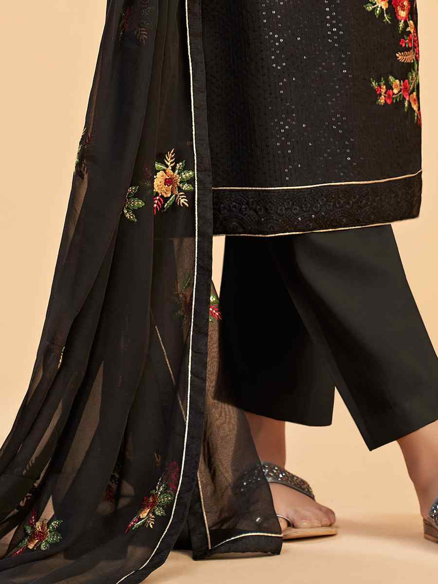 Black Georgette Embroidered Festival Casual Pant Salwar Kameez