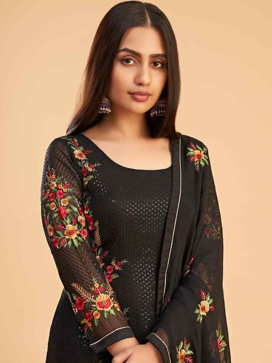 Black Georgette Embroidered Festival Casual Pant Salwar Kameez