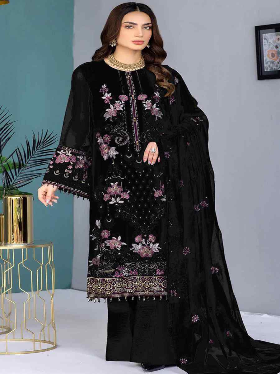 Black Georgette Embroidered Festival Casual Pant Salwar Kameez