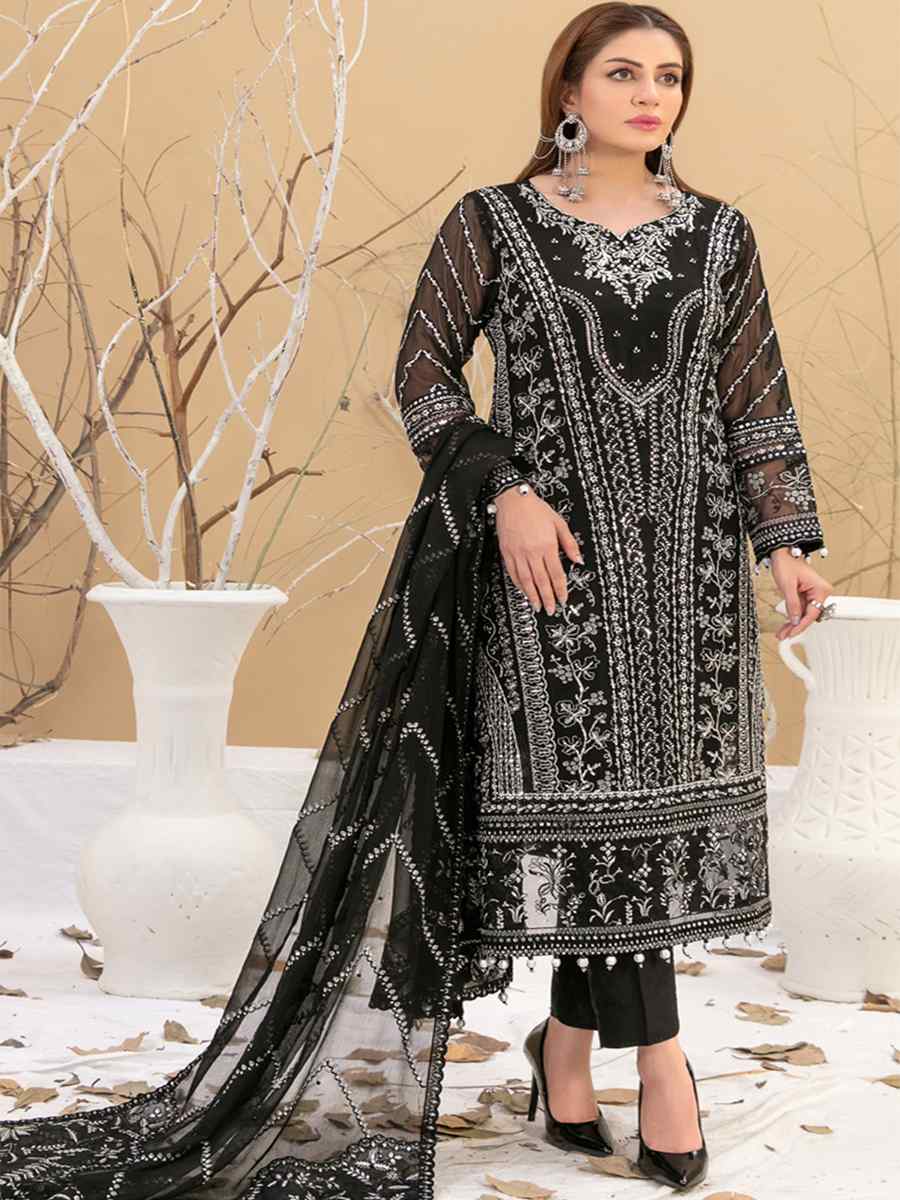 Black Georgette Embroidered Festival Casual Pant Salwar Kameez