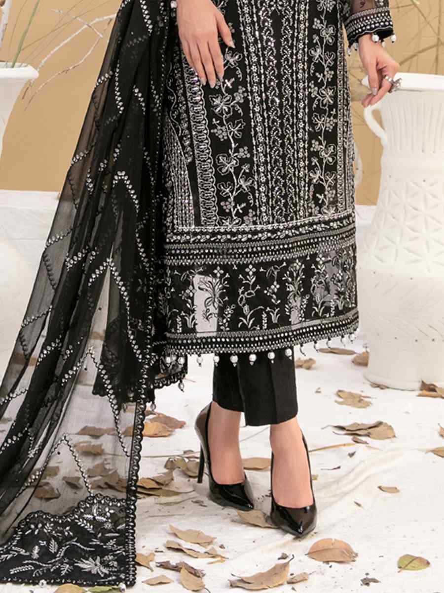 Black Georgette Embroidered Festival Casual Pant Salwar Kameez