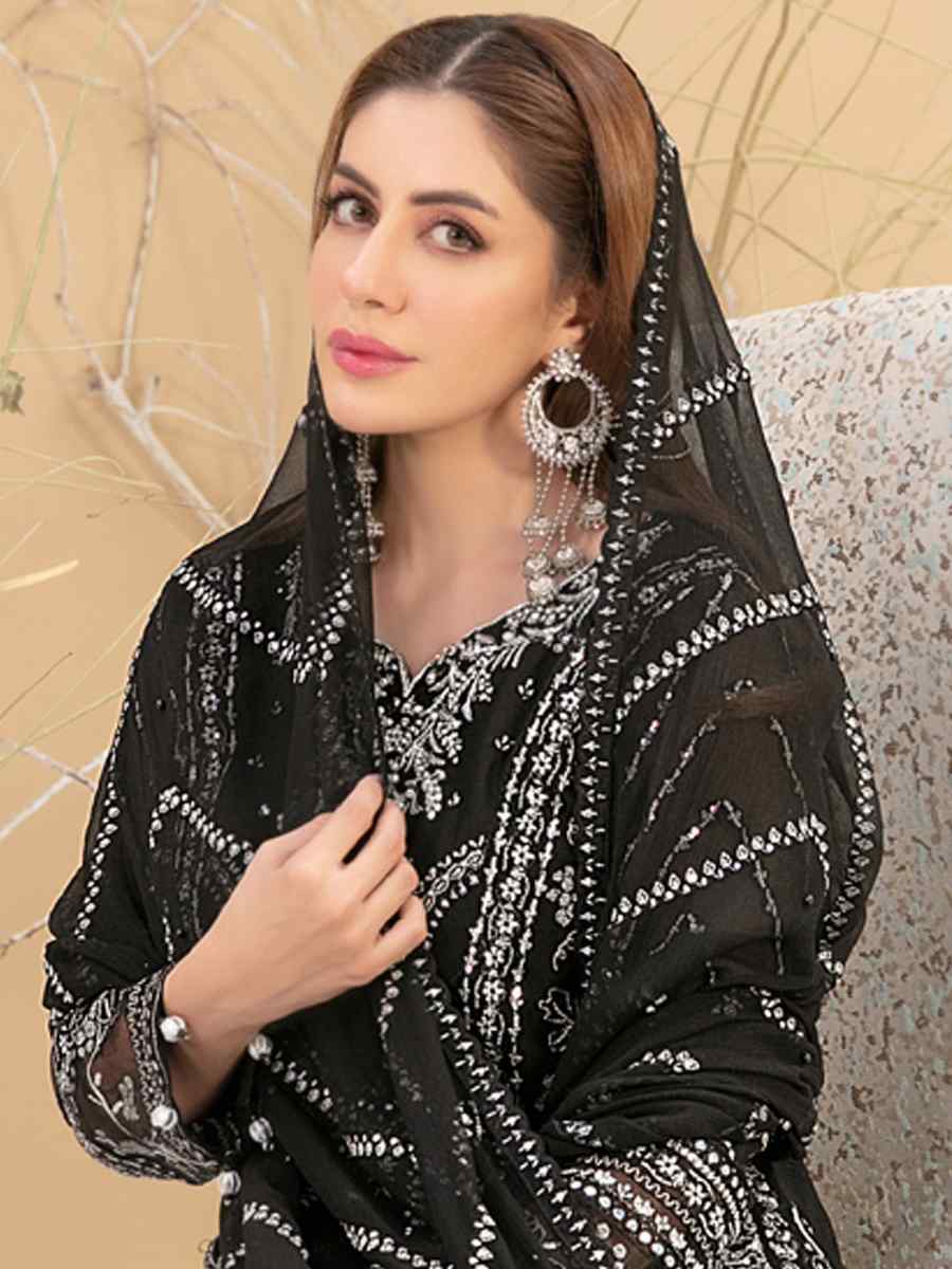 Black Georgette Embroidered Festival Casual Pant Salwar Kameez