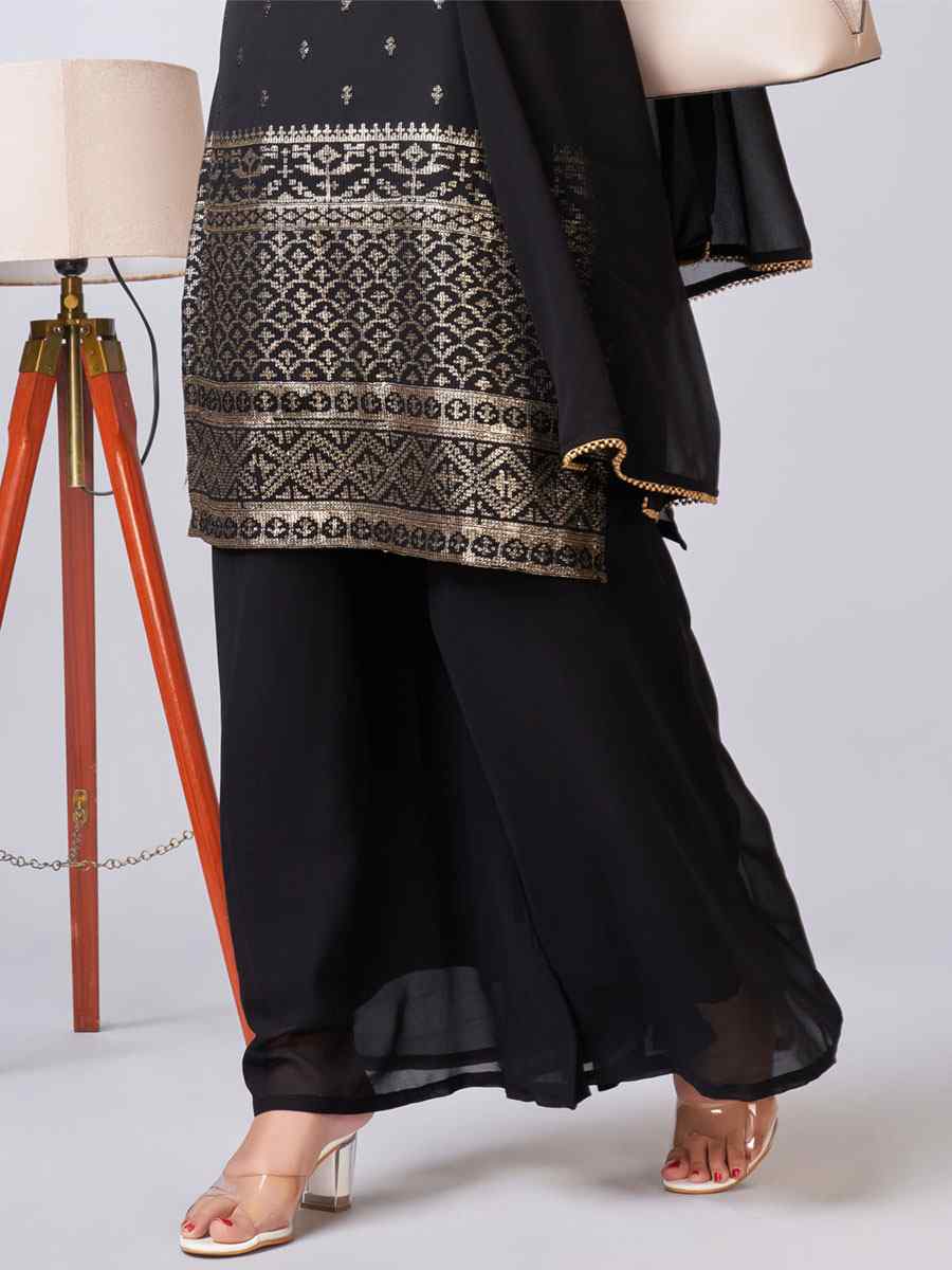 Black Georgette Embroidered Festival Casual Ready Palazzo Pant Salwar Kameez