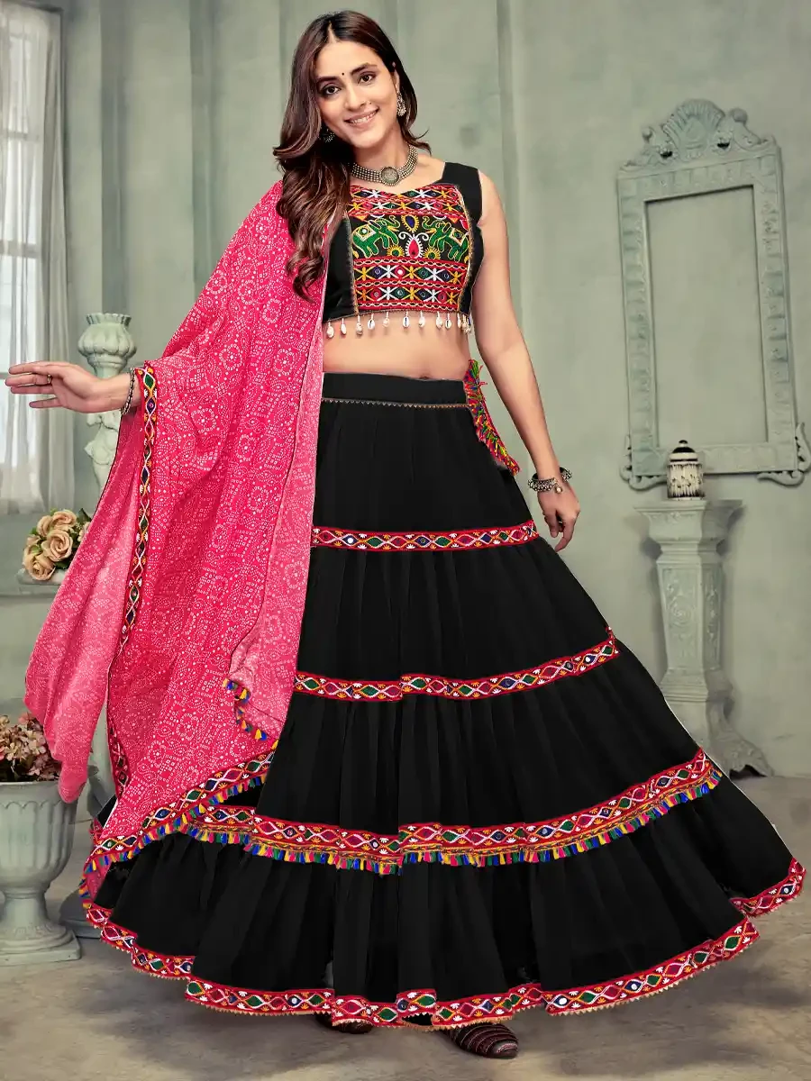 Black Georgette Embroidered Festival Mehendi Traditional Lehenga Choli