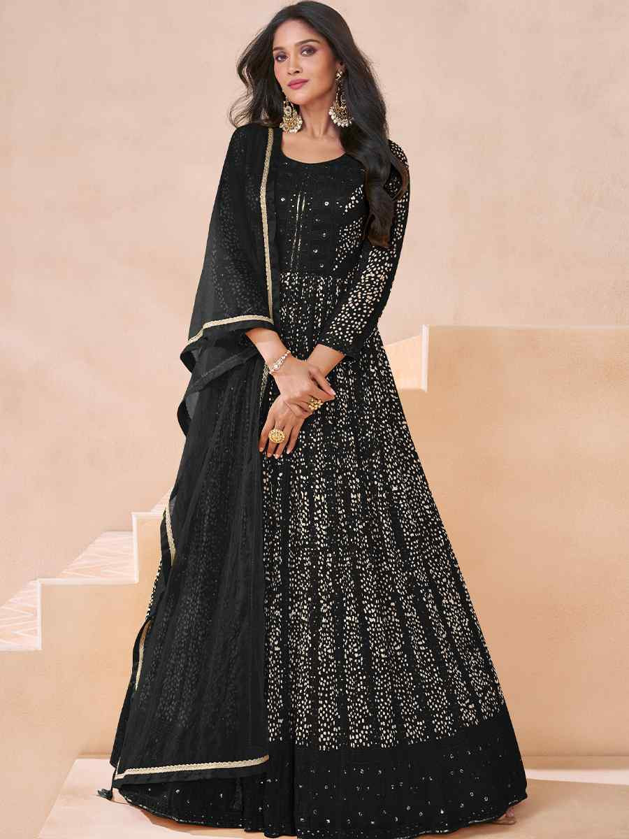 Black Georgette Embroidered Festival Wedding Anarkali Salwar Kameez